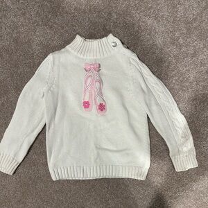 White Sweater with Pink Ballet Shoes Design
